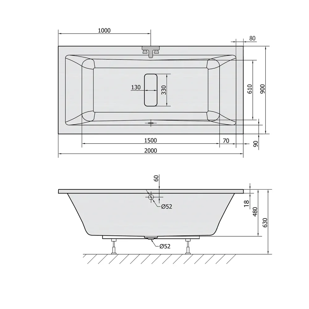 MARLENE SLIM obdélníková vana 200x90x48cm, bílá
